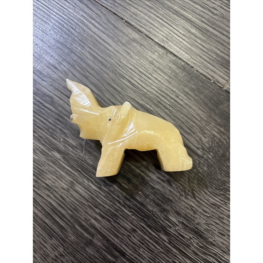 Vintage Figurine Elephant Yellow Quartz Paperweight About 2 1/4"